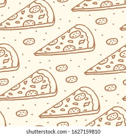 Pizza seamless pattern. Italian food background. Fast food print. Vector hand drawn illustration.