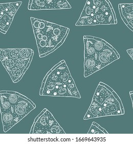 Pizza seamless pattern. Made on a transparent background.