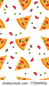 Pizza seamless pattern on white background. Vector illustration