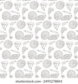 pizza seamless pattern outline isolated white background