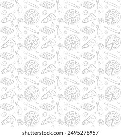 pizza seamless pattern outline isolated white background