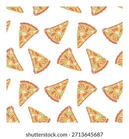 Pizza padrão sem emenda com fatias de pepperoni e queijo sobre fundo branco