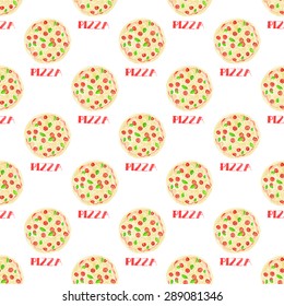 Pizza. Seamless pattern with pizzas. Hand-drawn background. Vector illustration. Real watercolor drawing.