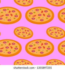 Pizza seamless pattern. Useful for restaurant identity, packaging, menu design and interior decorating. Fast food seamless vector pattern. Pizza Pattern.