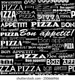 Pizza seamless pattern.   Useful for restaurant identity, packaging, menu design and interior decorating.