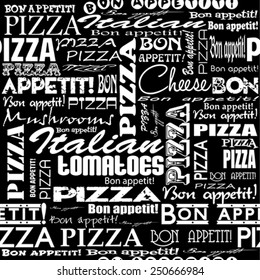 Pizza seamless pattern.   Useful for restaurant identity, packaging, menu design and interior decorating.