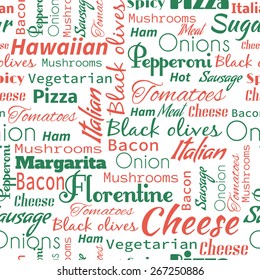 Pizza seamless pattern. Useful for restaurant identity, packaging, menu design and interior decorating.