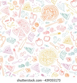 Pizza seamless pattern. Useful for restaurant identity, packaging, menu design and interior decorating