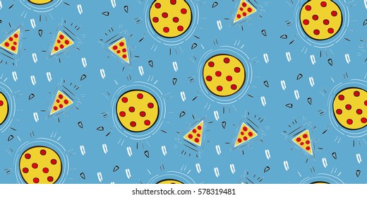 Pizza seamless pattern. Vector illustration. Pop art style.