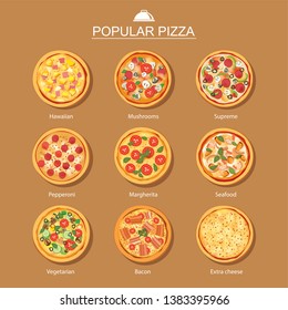 Pizza set different menu isolated on background. Use for design, poster, flyer, banner.