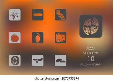 Pizza. Set of flat icons on blurred background. Vector illustration