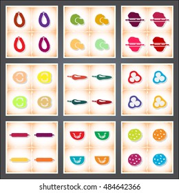 Pizza. A set of flat stickers with shadow on old paper. Vector illustration