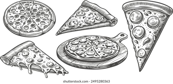 Conjunto de pizza dibujado a mano ilustración 