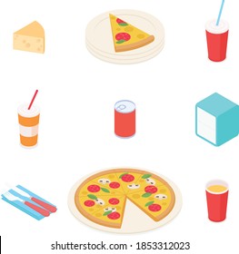 Juego de pizza. Isometric vectorial ilustración en diseño plano.