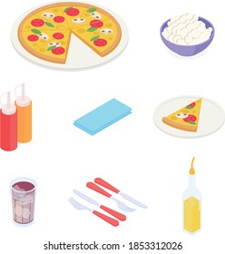 Pizza set. Isometric vector illustration in flat design.