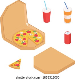 Pizza set. Isometric vector illustration in flat design.