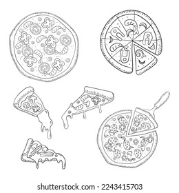 pizza set line art vector illustration.