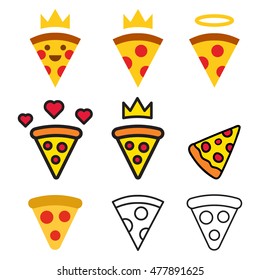 Pizza set, vector icon, logo, mark, symbol design illustration on white background. Can be used for restaurant, cafe fast food.