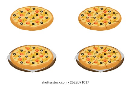 pizza set vector illustration isolated on white background.