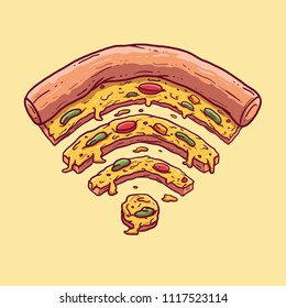 Pizza in a shape of a wifi symbol vector illustration. Technology, fast food, pizza, food, internet, social media design concept