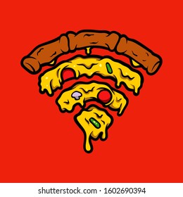 Pizza in a shape of a wifi symbol vector illustration. Technology, fast food, pizza, food, internet, social media design concept and tshirt design