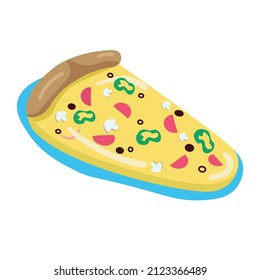 Objeto vector de color semiplano con forma de colchón de aire en forma de pizza. Elemento de tamaño completo sobre blanco. Equipo de actividades de la piscina ilustración simple de estilo de dibujos animados para diseño gráfico web y animación