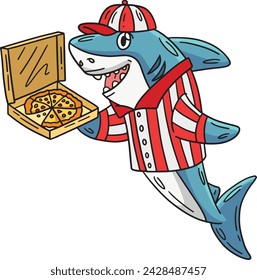 Pizza Shark Cartoon Colored Clipart Illustration