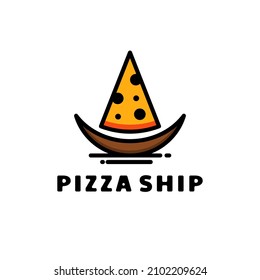 Pizza and ship combinations,in background white ,vector logo design editable