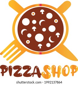 Pizza shop, flat logo template, color combination between brown and orange, and color change is available