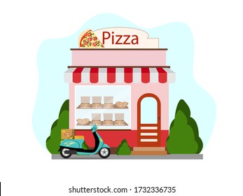 Pizza shop. Home delivery. Flat illustration