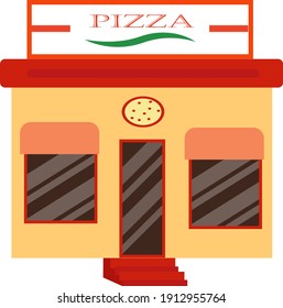 Pizza shop, illustration, vector on a white background.