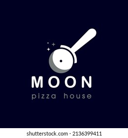 Pizza Shop Logo Design Concept With Pizza Grinder Image Combined With Moon Image