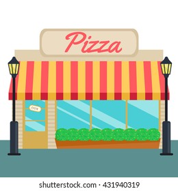 Pizza Shops And Store Front Flat Style. Vector Illustration