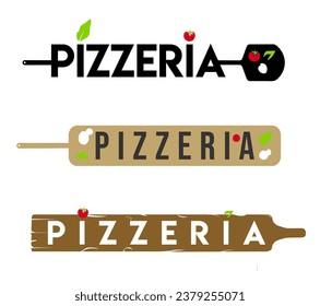 pizza shovel logo set. vector logotype