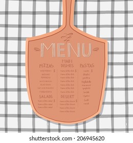 pizza shovel, menu design