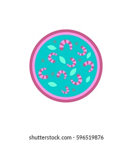Pizza with shrimps.Vector illustration. simple pizza icon top view