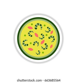 Pizza with shrimps.Vector illustration. simple pizza icon sticker top view