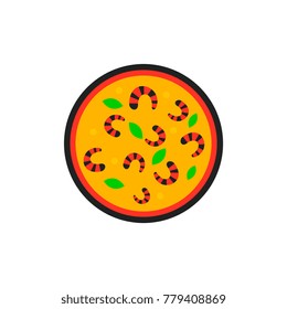 Pizza with shrimps.Vector illustration. simple pizza icon top view