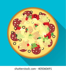 Pizza sign flat design icon with long shadow, vector