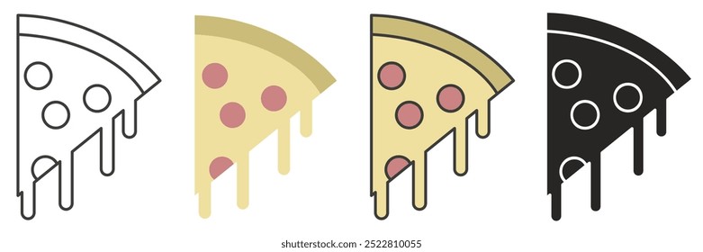 Pizza sign. Pizza set of flat illustration. Piece of pizza vector set for restaurant, dinner and Italian menu. EPS 10.