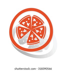 Pizza sign sticker, orange circle with image inside, on white background