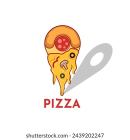 Vector de signo de pizza con sombra de comida rápida basura sabrosa ubicación de la calle