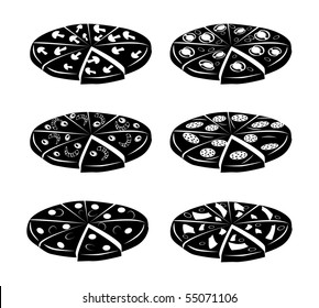 Pizza silhouettes. Vector icon set