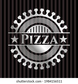 Pizza silver badge or emblem. Vector Illustration. Mosaic. 