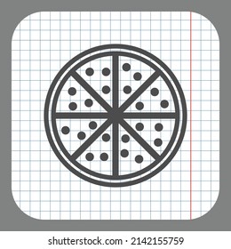 Pizza simple icon vector. Flat desing. On graph paper. Grey background.ai