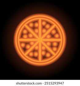 Pizza simple icon vector. Flat design. Orange neon on black background.ai