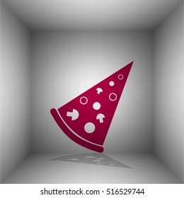 Pizza simple sign. Bordo icon with shadow in the room.