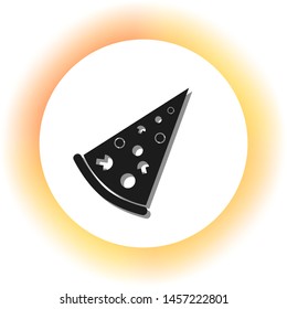 Pizza simple sign. Dark icon with shadow on the glowing circle button. Illustration.