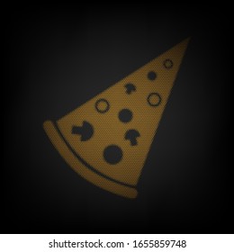 Pizza simple sign. Icon as grid of small orange light bulb in darkness. Illustration.