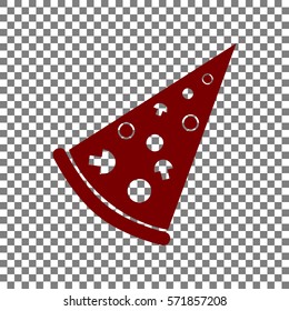 Pizza simple sign. Maroon icon on transparent background.